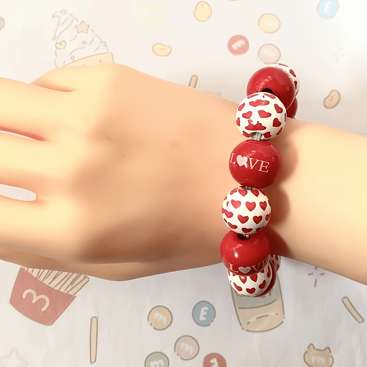 Women's Valentine’s Day Heart Elastic Bead Bracelet
